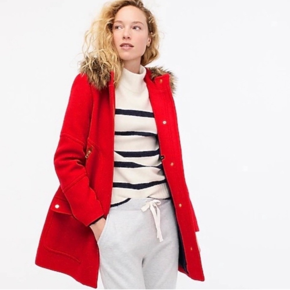 J.Crew Chateau Parka Women 6P Red Excellent Italian Stadium Cloth Wool J8369
